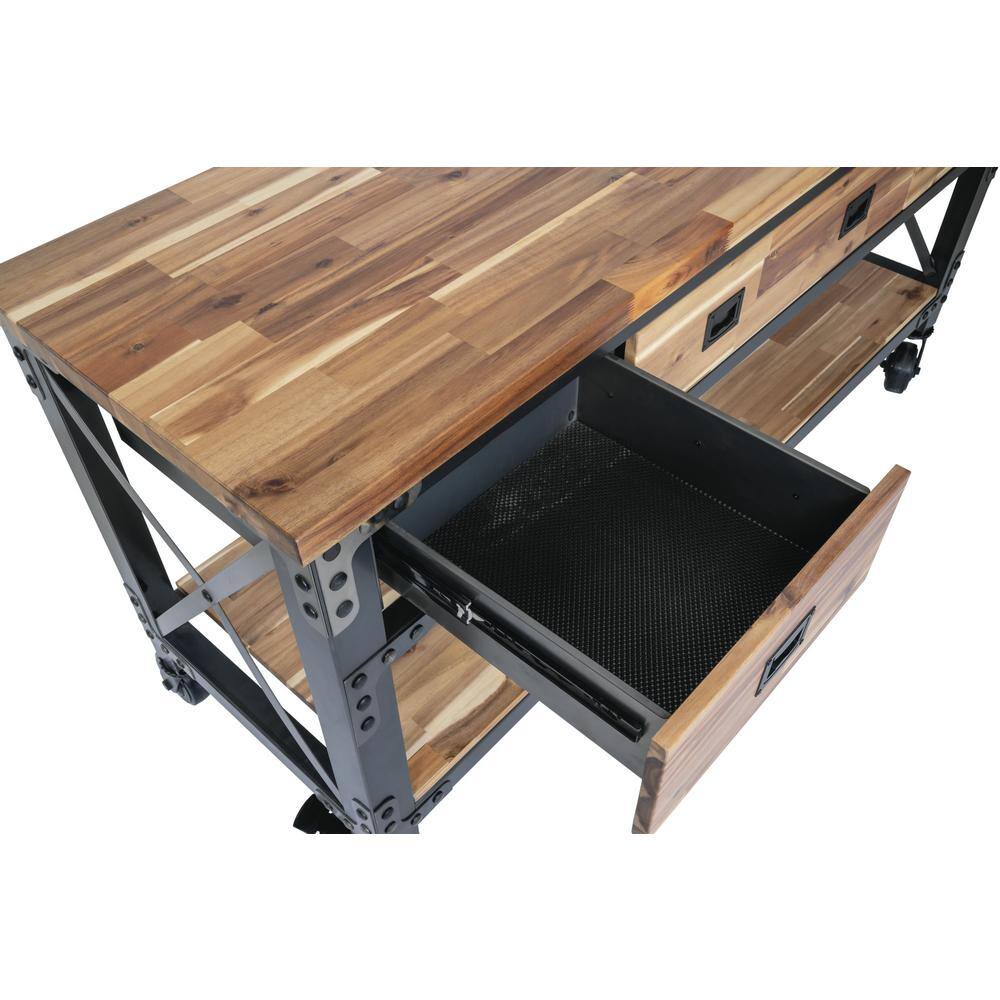 DURAMAX Darby 72 in. W x 24 in. D 3 Drawer Industrial Metal with Wood Mobile Workbench 68051