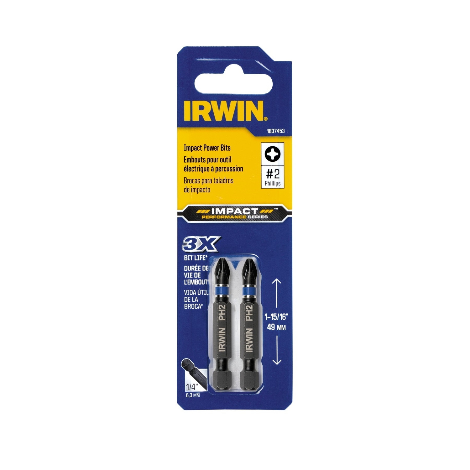 Irwin Impact Performance Series Phillips #2 X 2 in. L Power Bit Steel 2 pc