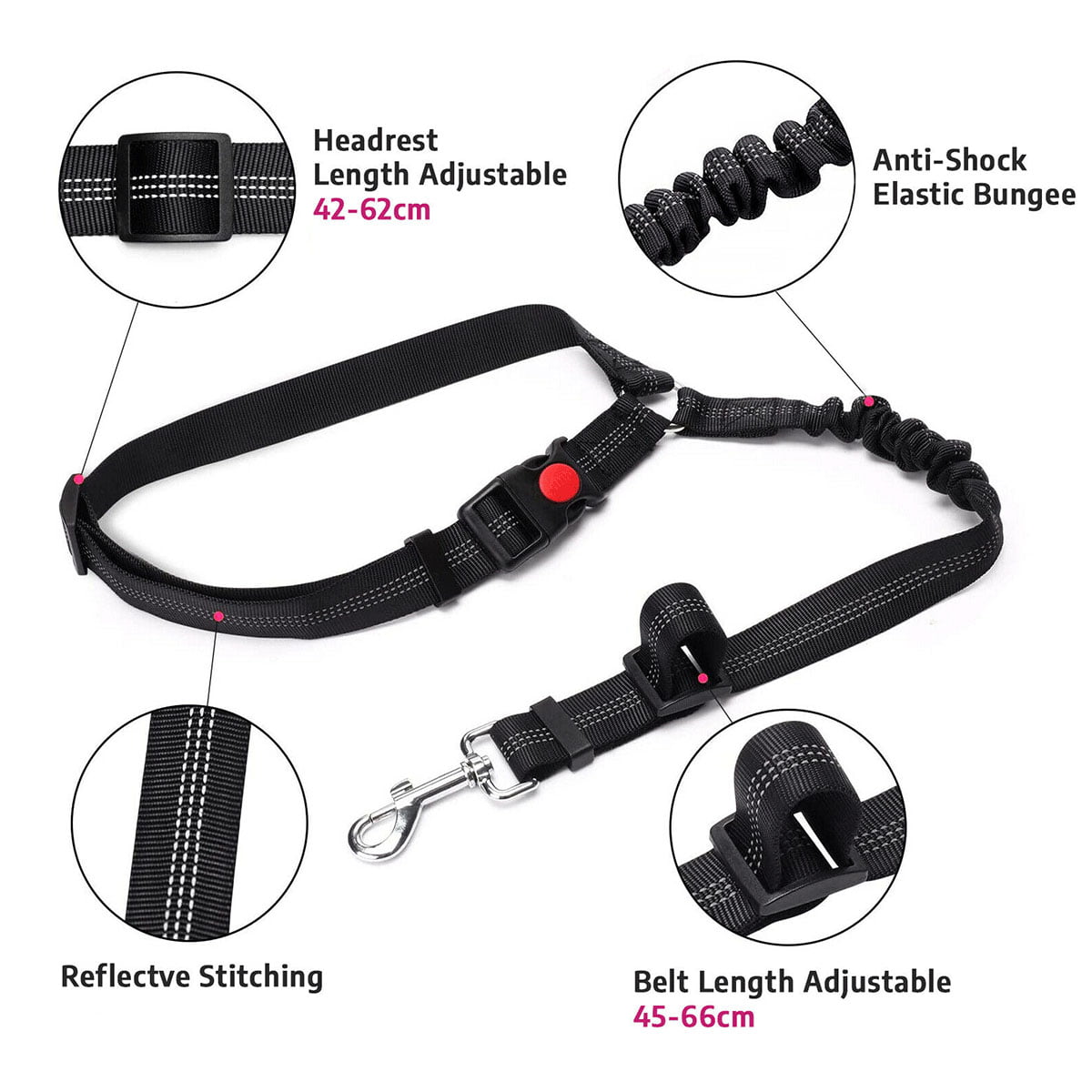 2-in-1 Dog Seat Belt Harness with Bungee， 7-Color Dog Cat Safety Seat Belt Strap with Double Hooks Dog Car Headrest Seatbelt Restraint Adjustable Nylon Fabric Dog Vehicle Leash