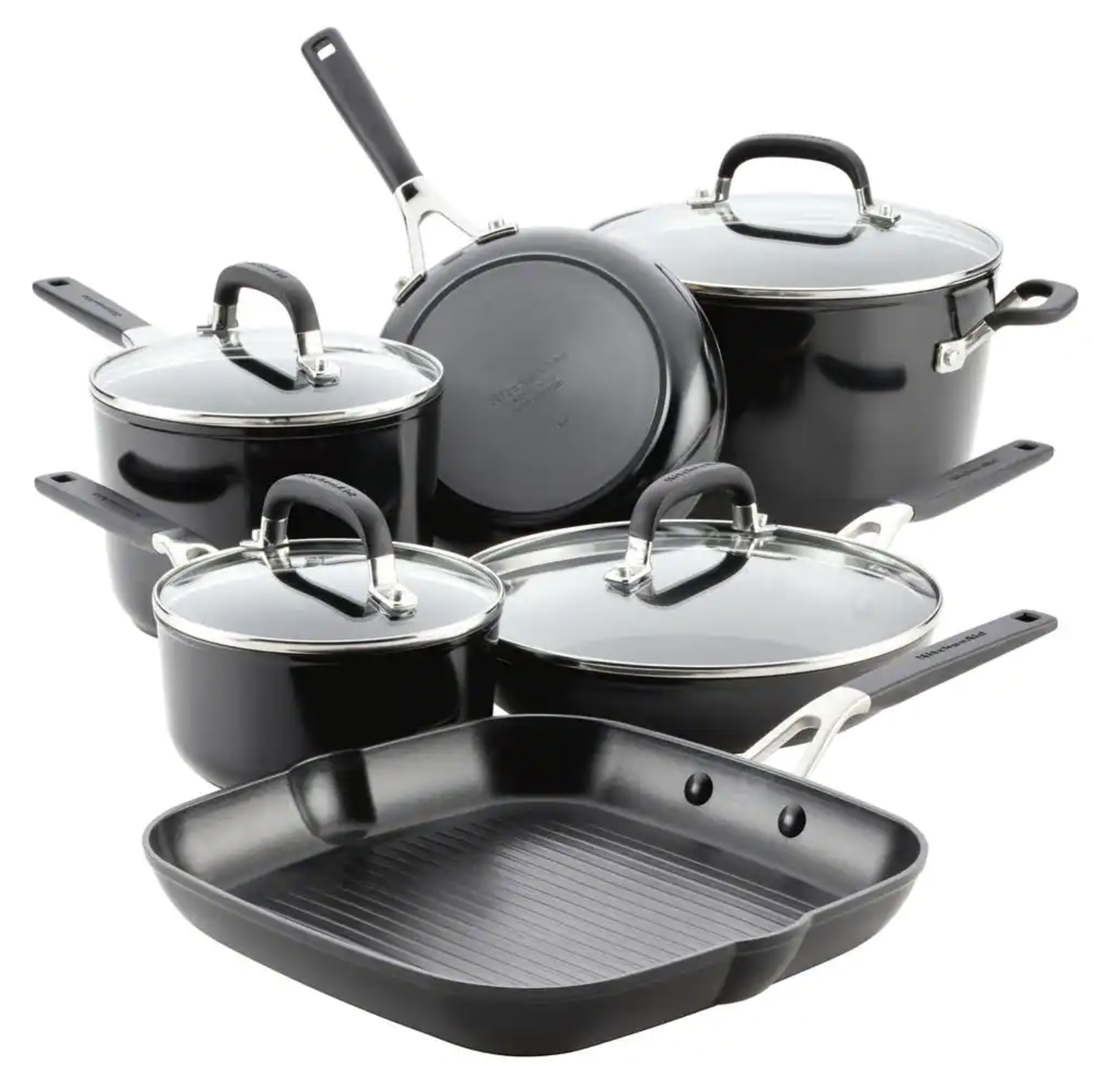 KitchenAid Hard Anodized Nonstick 10 Piece Hard Andozed Aluminum Nonstick Cookware Set， Onyx