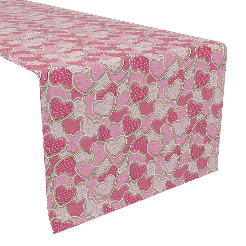 Table Runner， 100% Cotton， 16x108， Decorated Heart Shaped Cookies