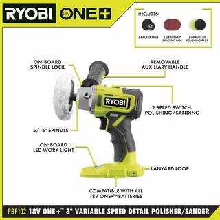 RYOBI ONE+ 18V Cordless 3 in. Variable Speed Detail PolisherSander (Tool Only) PBF102B