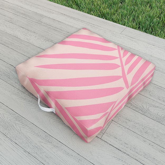 Daily Regina Designs Pink And Blush Palm Leaf Outdoor Floor Cushion Deny Designs