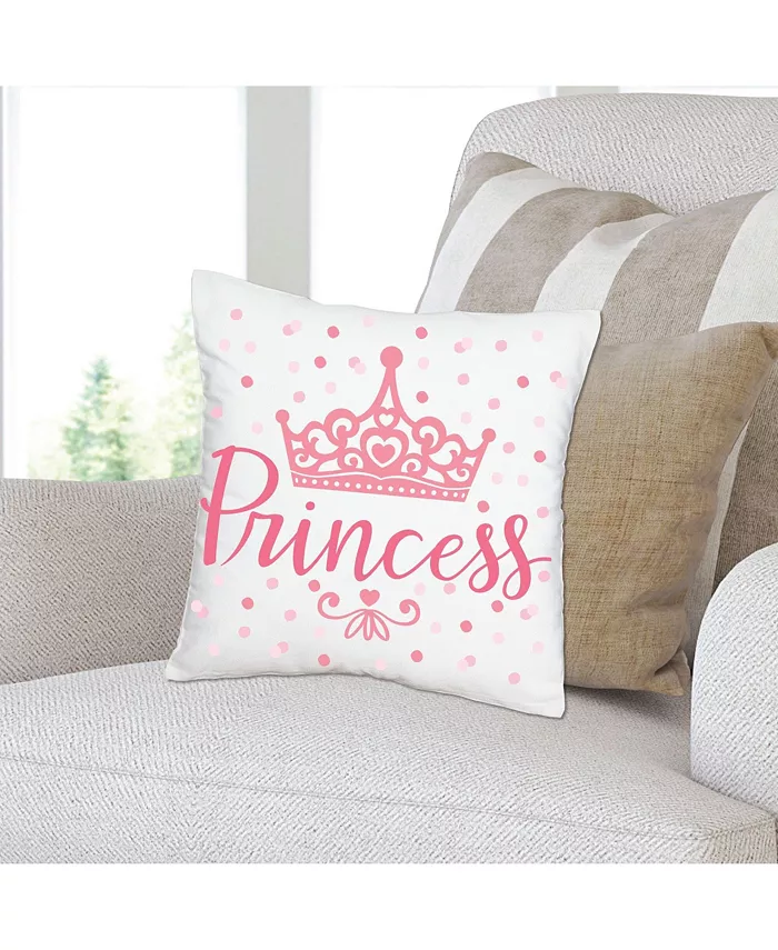 Big Dot of Happiness Little Princess Crown - Decorative Cushion Case Throw Pillow Cover - 16 x 16 In