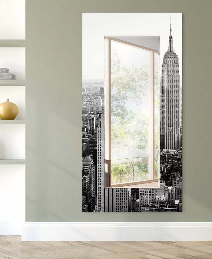 Empire Art Direct My N.Y. Rectangular On Free Floating Printed Tempered Art Glass Beveled Mirror  72 x 36