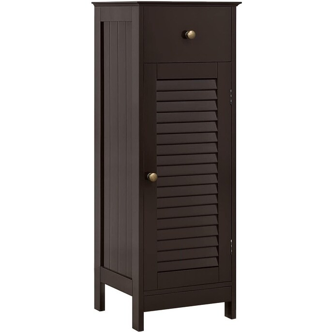 Bathroom Floor Storage Cabinet  Wooden Free Standing Storage Organizer Unit with Drawer and Door Cabinet  Tall Side Table