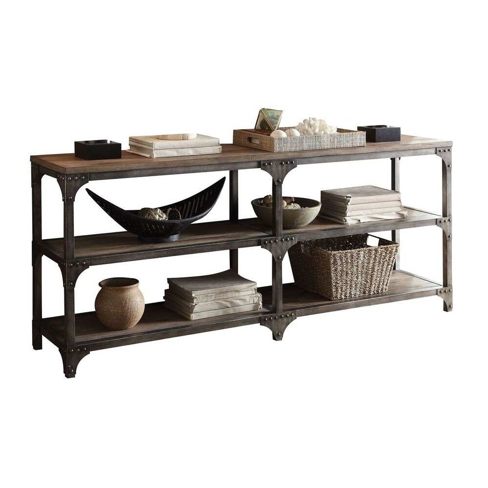 Aoolive Wooden Console Table in Weathered Oak   Antique Silver