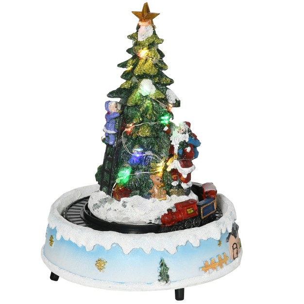 Homcom Animated Christmas Village Scene Pre lit Musical Holiday Decoration With Led Lights Center Tree Rotating Train And Santa Claus