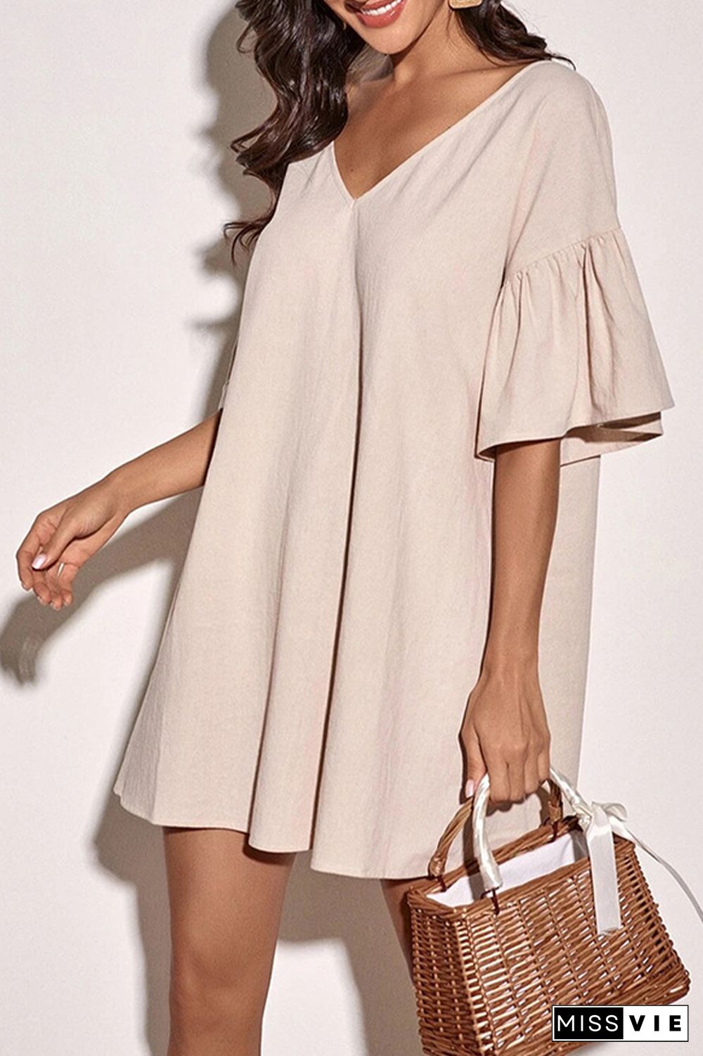 Ruffles Short Sleeve Loose Dress Wholesale