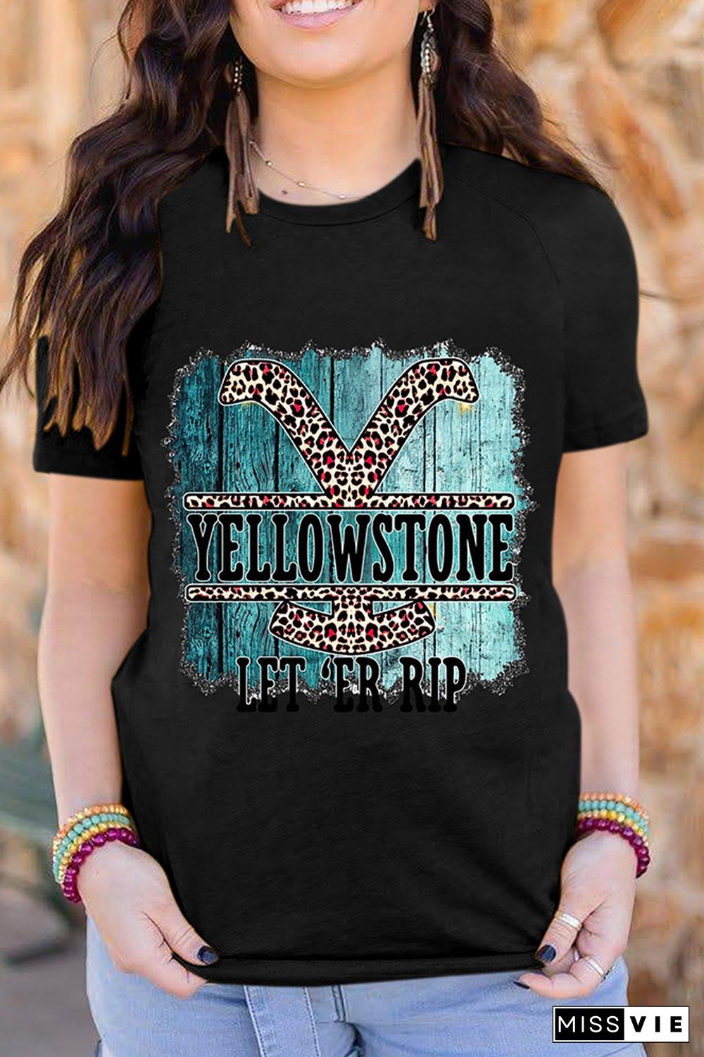 YELLOWSTONE Print Graphic Tees for Women Wholesale Short Sleeve T shirts Top