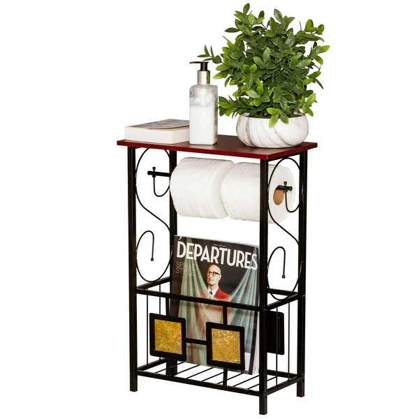 Side Table with Toilet Paper Holder and Magazine Rack