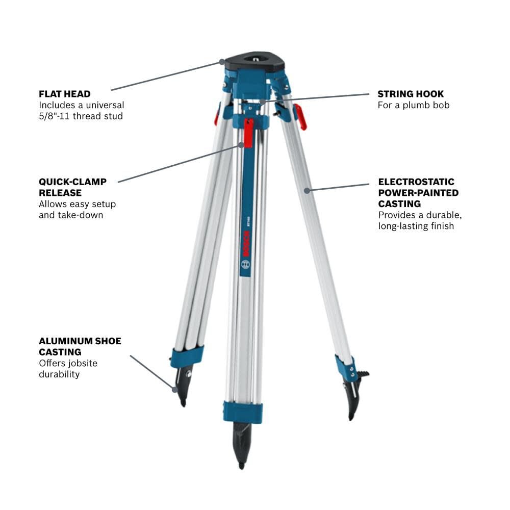 Bosch 63 In. Aluminum Flat Heat 5/8In-11 Contractors' Tripod BT160 from Bosch