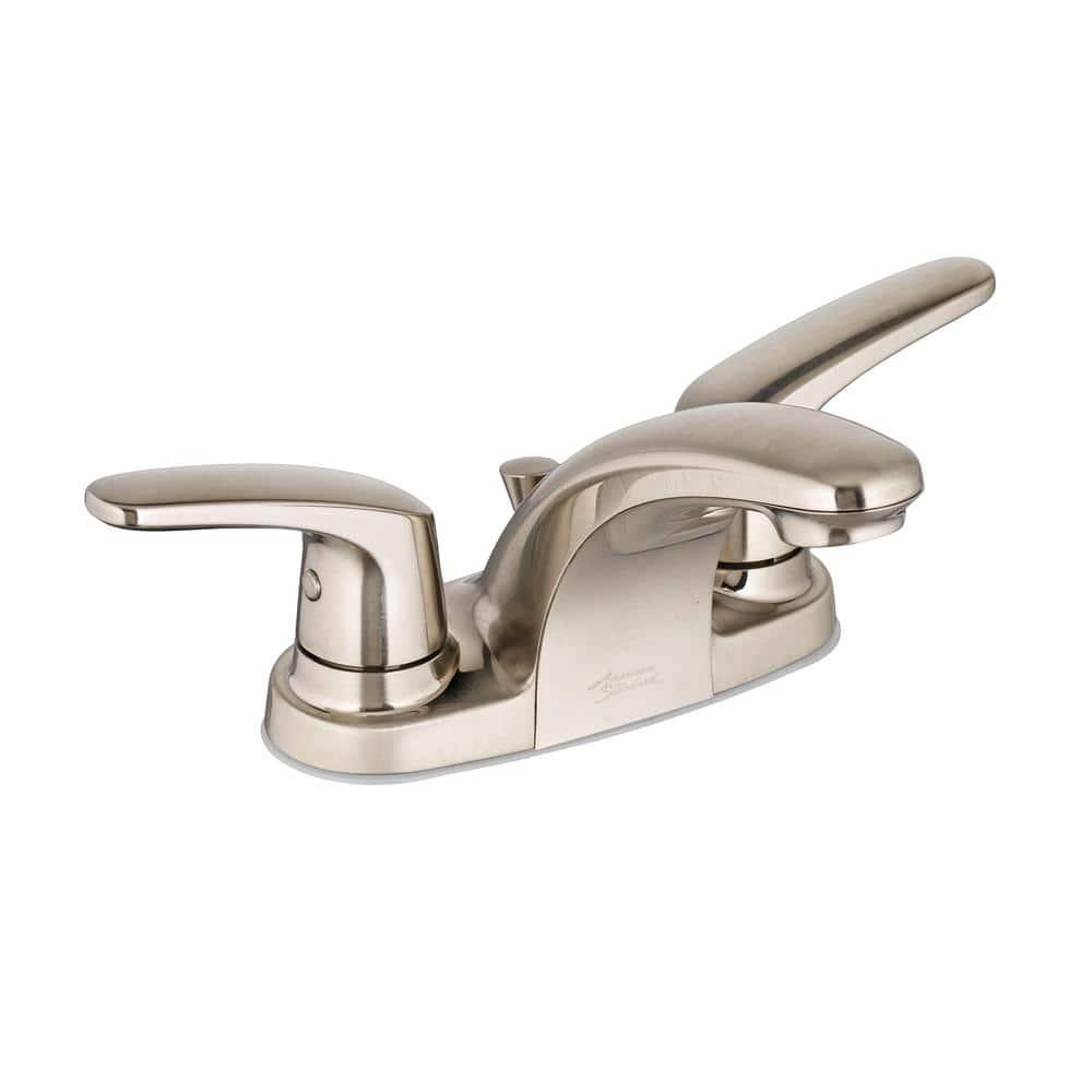 American Standard Colony Pro 4 in Centerset 2Handle LowArc Bathroom Faucet with Metal Drain in Brushed Nickel