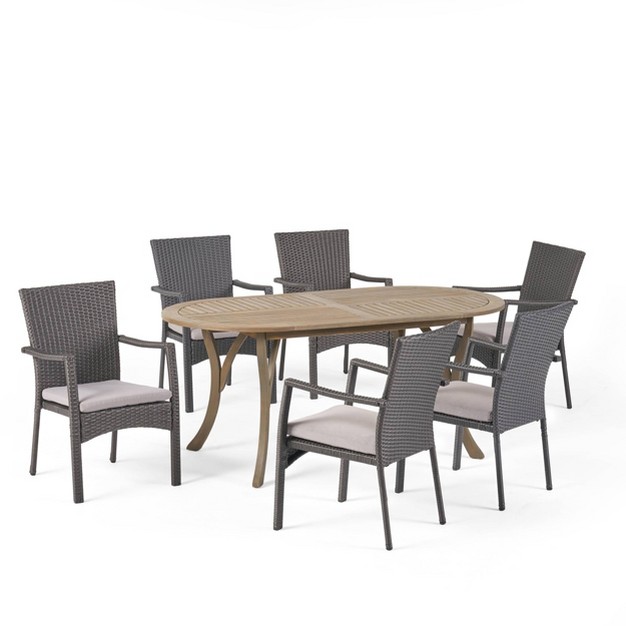 Landon 7pc Wood amp Wicker Dining Set Gray Christopher Knight Home