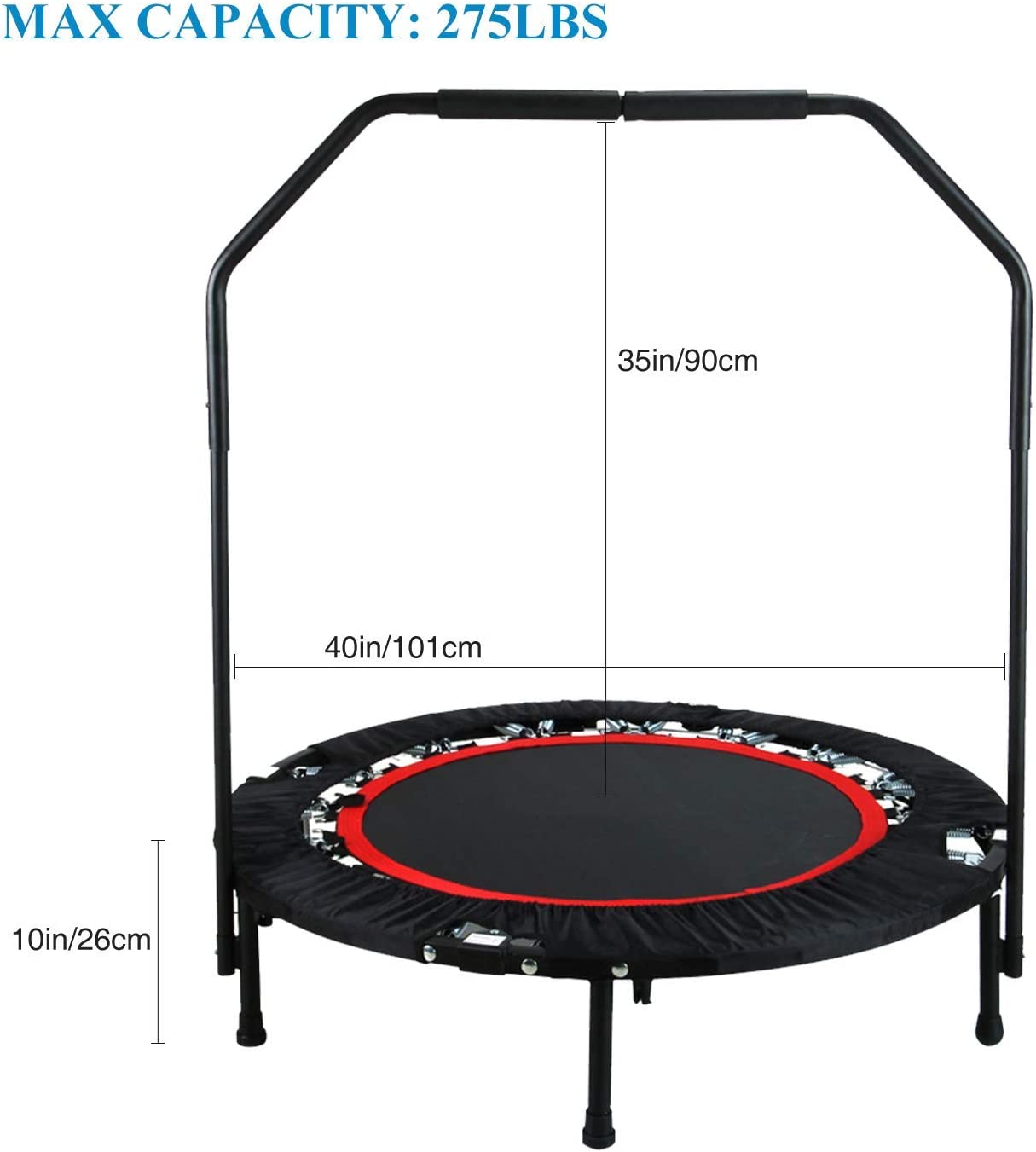 REDCAMP Mini Trampolines Rebounder for Adults, Foldable Fitness Trampoline with Adjustable Handle for Indoor/Garden/Workout