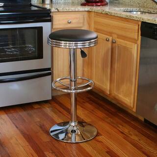 AmeriHome Retro Soda Shop 23.5 in. Black Cushioned Backless Chrome Adjustable Height Bar Stool BS1208