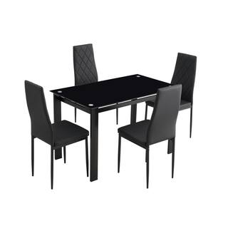 5- Piece Kitchen Tempered Glass Dining Table Set Black CUU241S00001