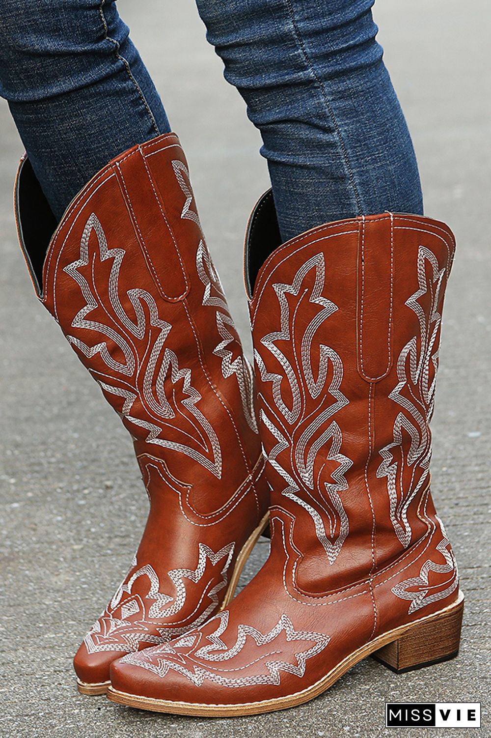 Graphic Chunky Western Boots Women Wholesale