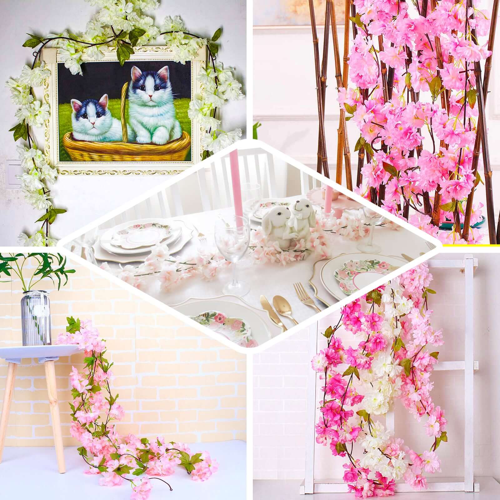 2 Pack Blush Artificial Cherry Blossom Flower Garland 7ft