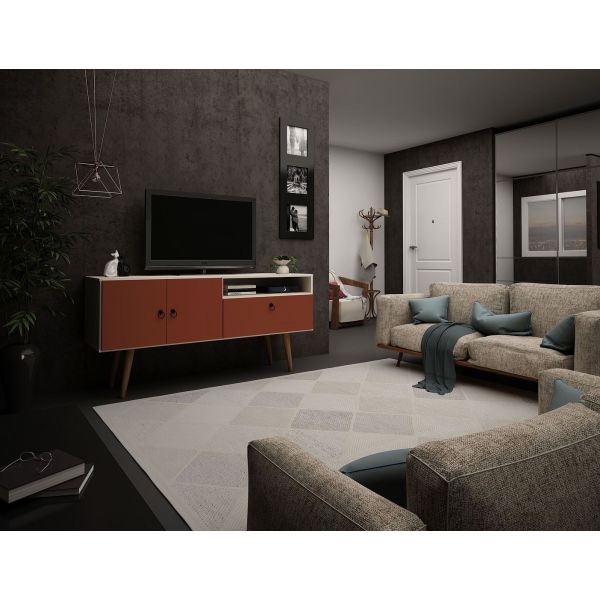 Tribeca 53.94 TV Stand in Off White and Terra Orange Pink