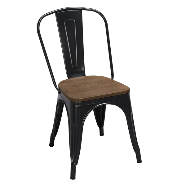 Alden Design Metal Dining Chairs with Wooden Seat， Set of 4， Black