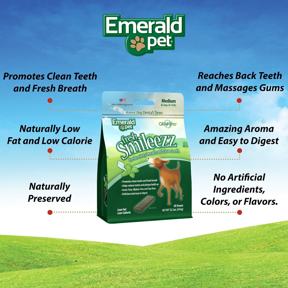 Emerald Pet Fresh Smileezz Medium Grain-Free Dental Dog Treats