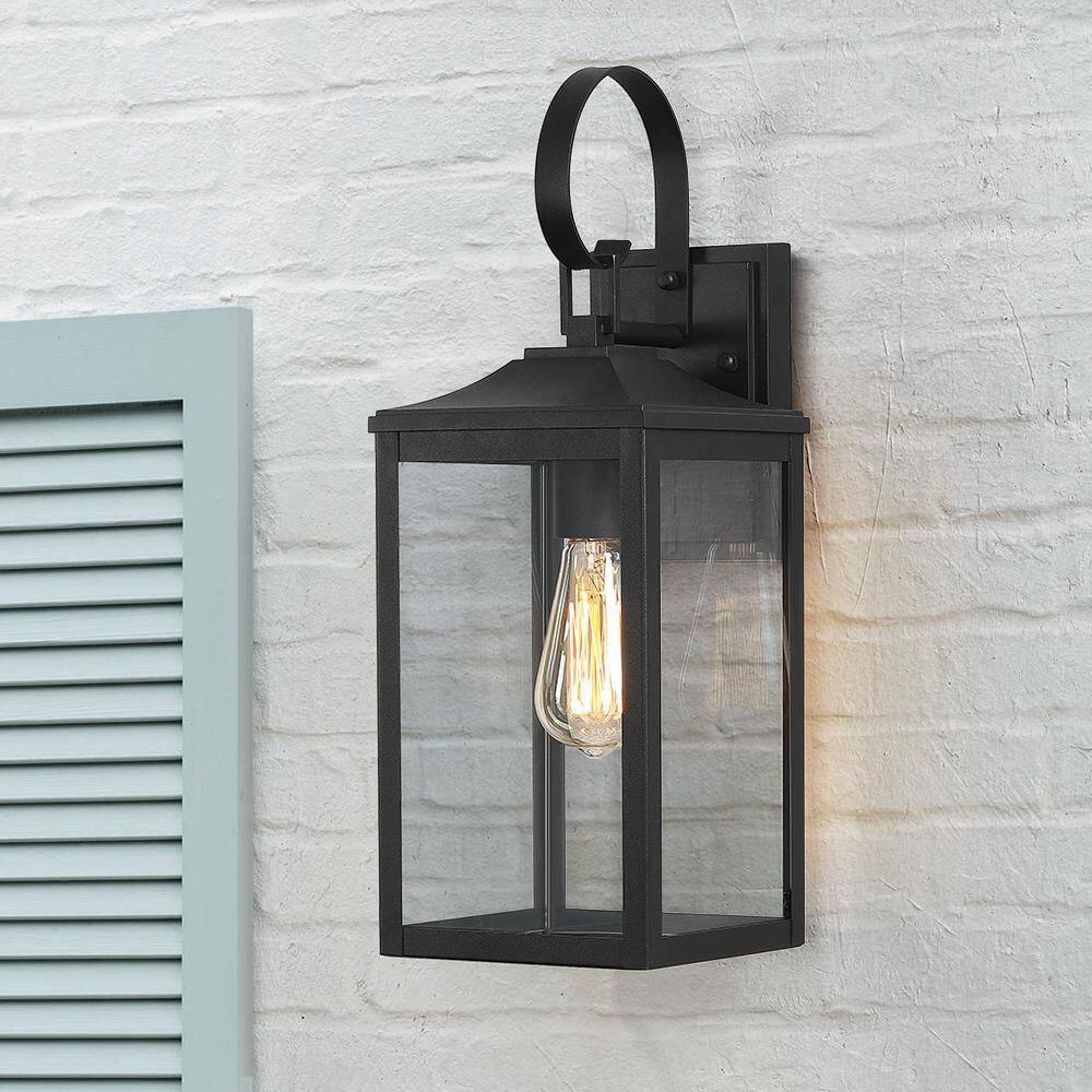 TRUE FINE Citadel 1-Light 18 in. Black Outdoor Wall Lantern Sconce Light TD130005OT