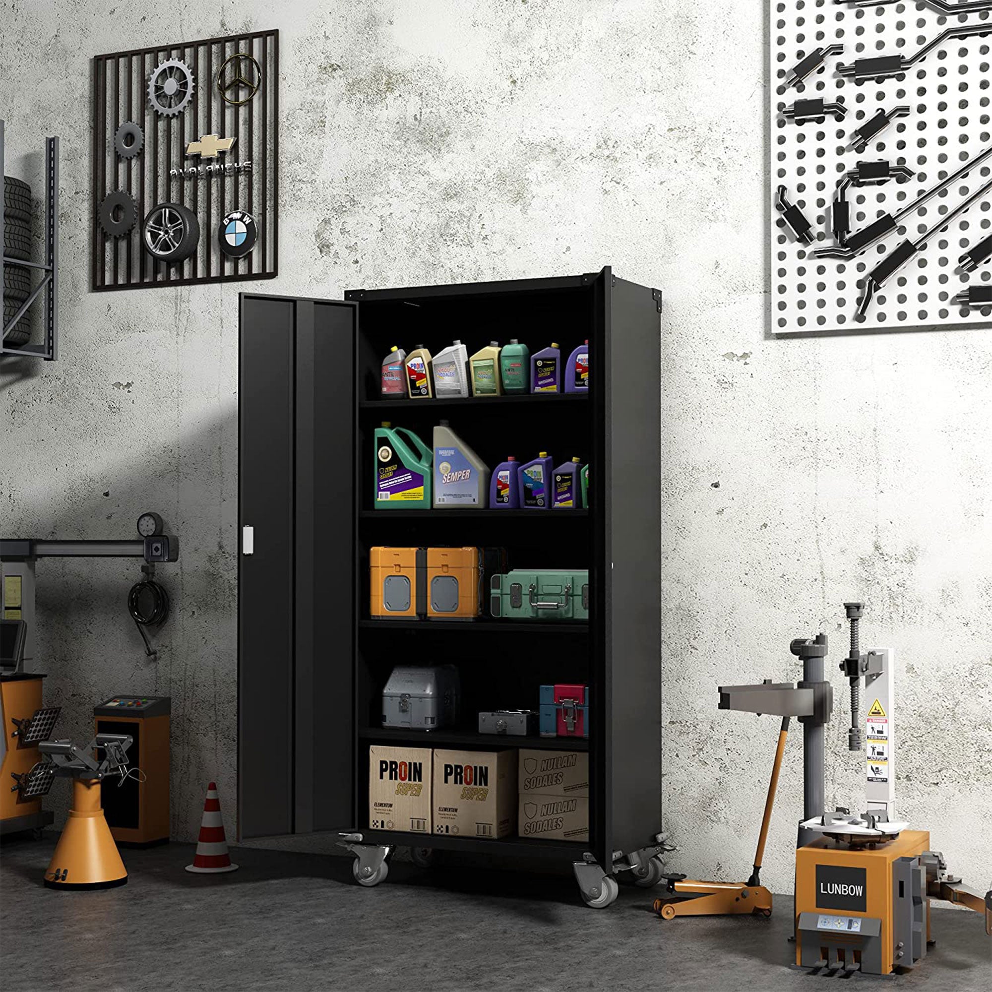 72 Inch Rolling Locking Storage Cabinet with Adjustable Shelves, Black (Used)