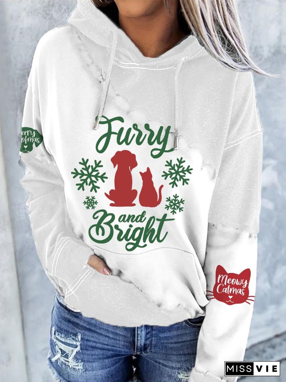 Women's Furry And Bright Print Long Sleeve Hoodie