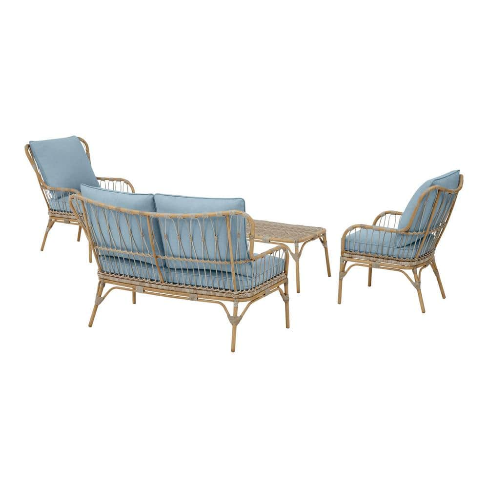 Hampton Bay Southampton 4-Piece Wicker Patio Deep Seating Set with CushionGuard Surf Blue Cushions FRS50190-ST