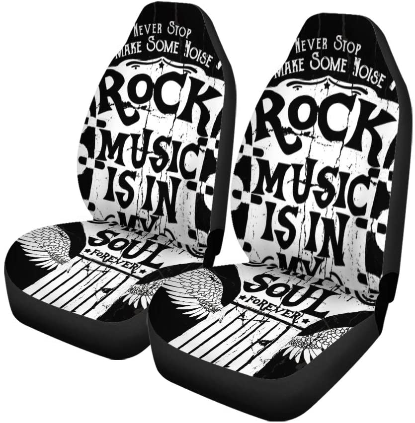 KXMDXA Set of 2 Car Seat Covers Band Rock Music As Heavy Metal Roll Typo Badge Universal Auto Front Seats Protector Fits for Car，SUV Sedan，Truck