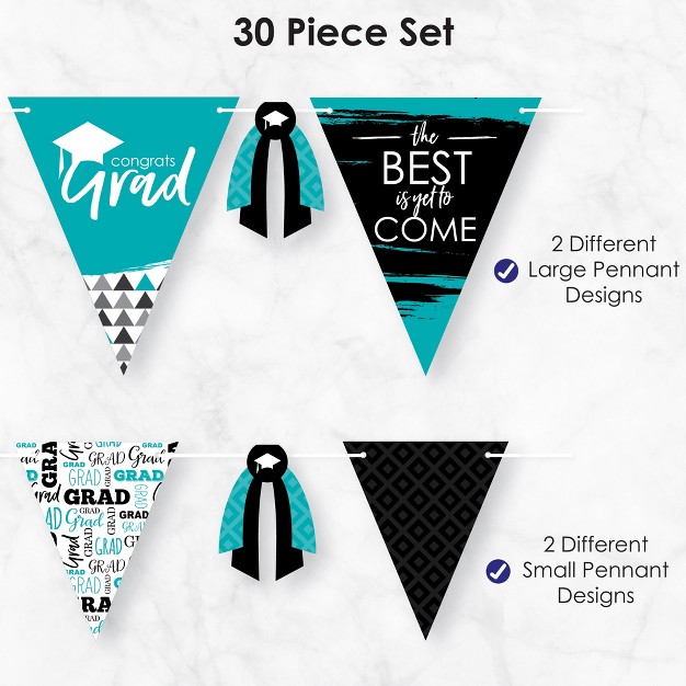 Big Dot Of Happiness 30 Piece Teal Graduation Party Pennant Triangle Banner