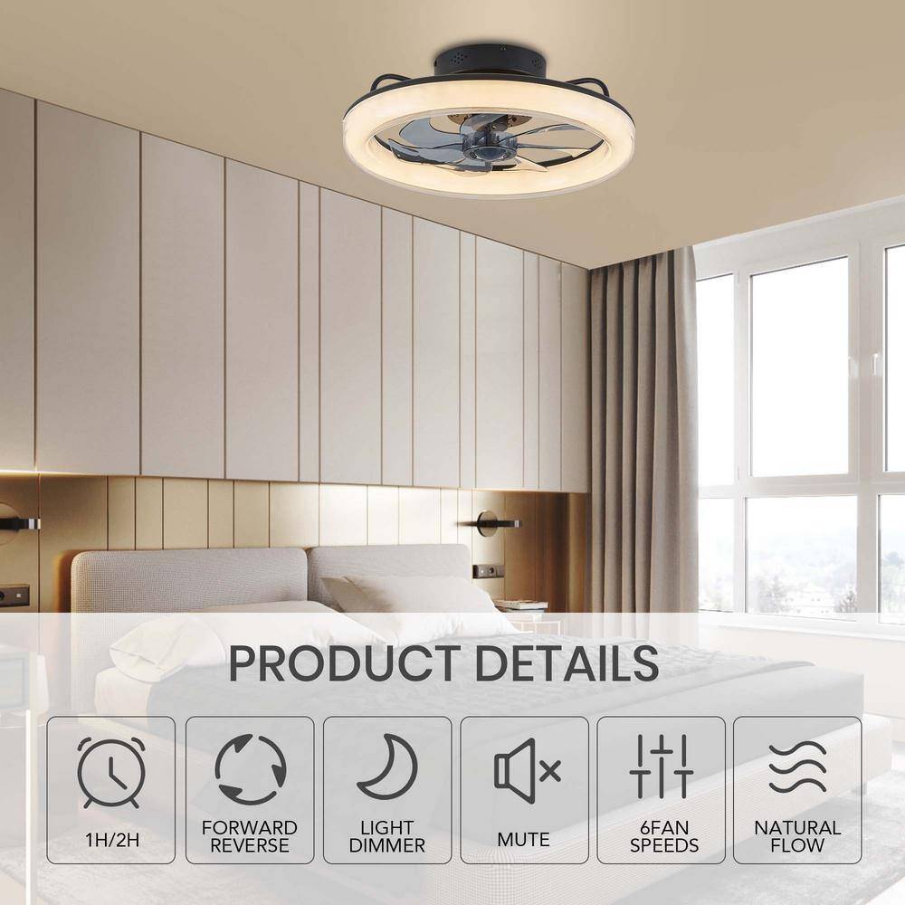 FANNEHONNE 19.6 in. LED Indoor Black Low Profile Ceiling Fan with Light Dimmable Reversible Blades for Living Room CA000088633BK