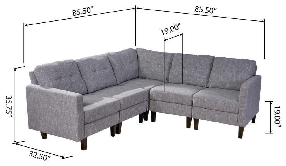 GDF Studio Marsh Mid Century Modern Sectional Sofa Set  Gray Tweed   Transitional   Sectional Sofas   by GDFStudio  Houzz