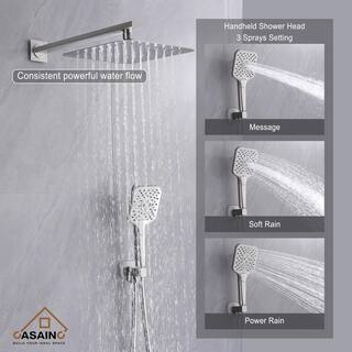 CASAINC 3-Spray Patterns 9.8 in. Wall Mount Dual Shower Heads in Spot Resist Brushed Nickel HM-B205-SQ-BN