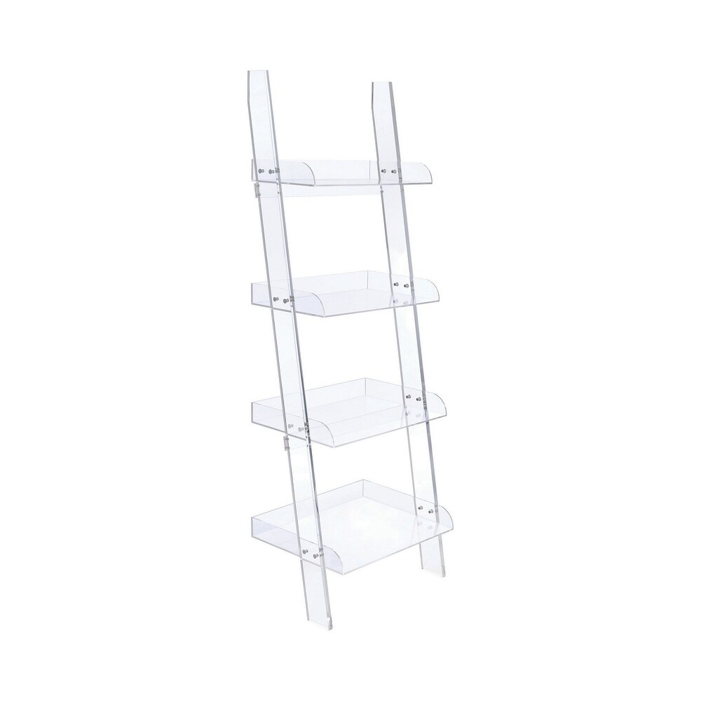 72 Inch Modern Ladder Bookcase  4 Shelves  3 Tray Edges  Clear Acrylic