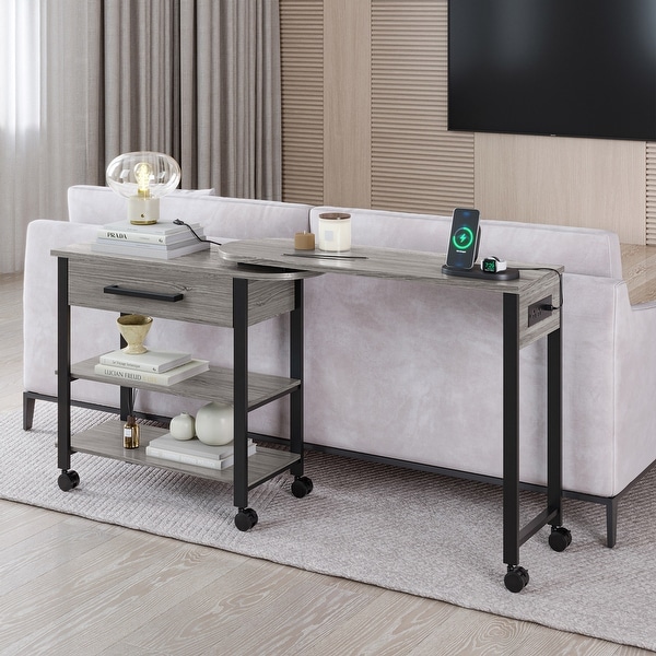 BELLEZE Margo Rotating Desk w/ Charge Station， Shelves， Drawer