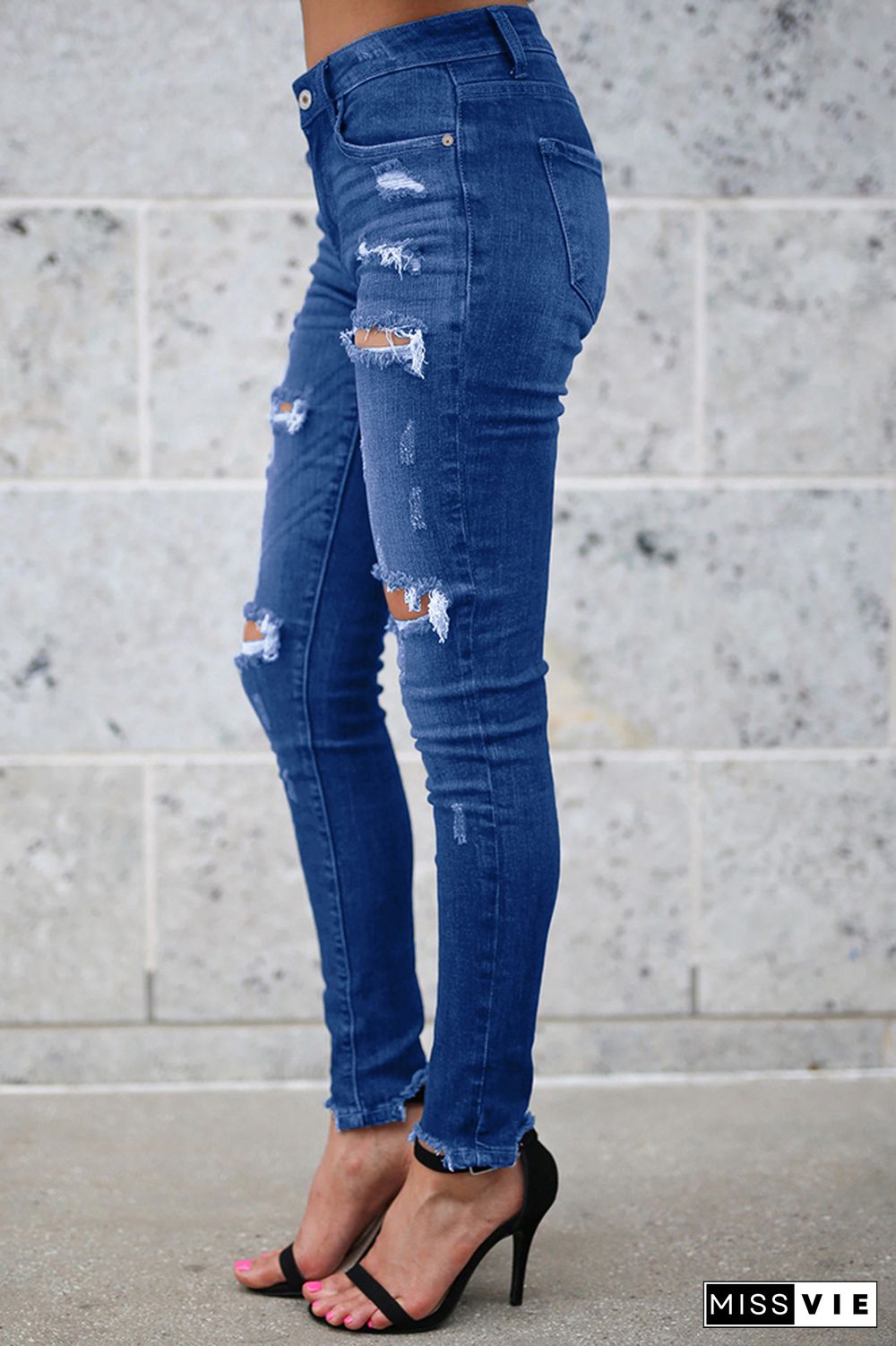 Blue Ripped Washed Jeans