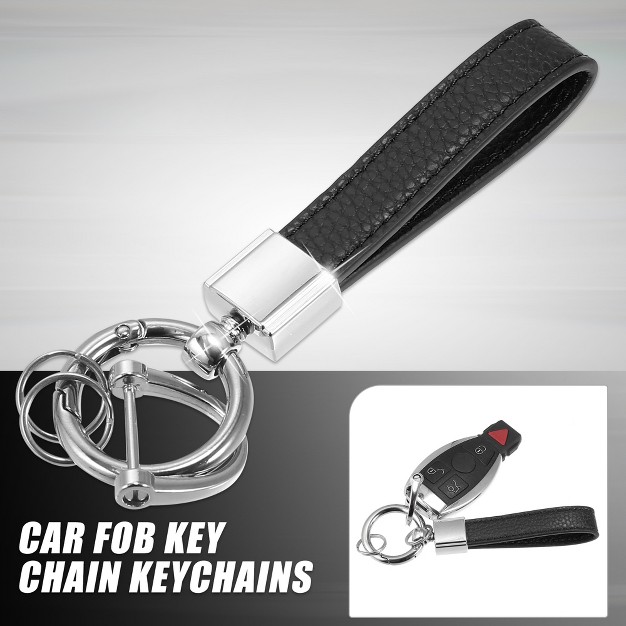 Unique Bargains Faux Leather 360 Rotatable Car Fob Keychain Silver Tone Black