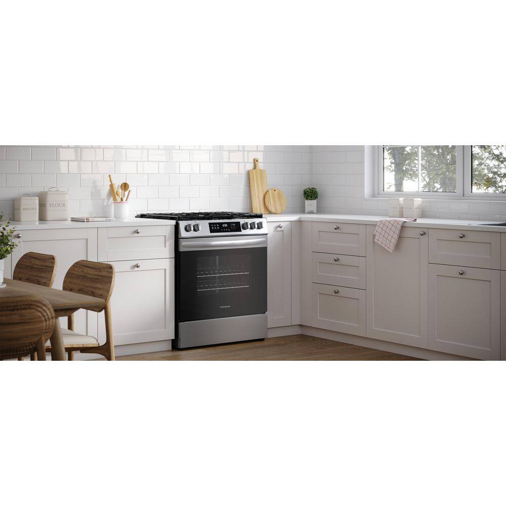 Frigidaire 30 in. 5 Burner Front Control Gas Range with Steam Clean in Stainless Steel FCFG3062AS