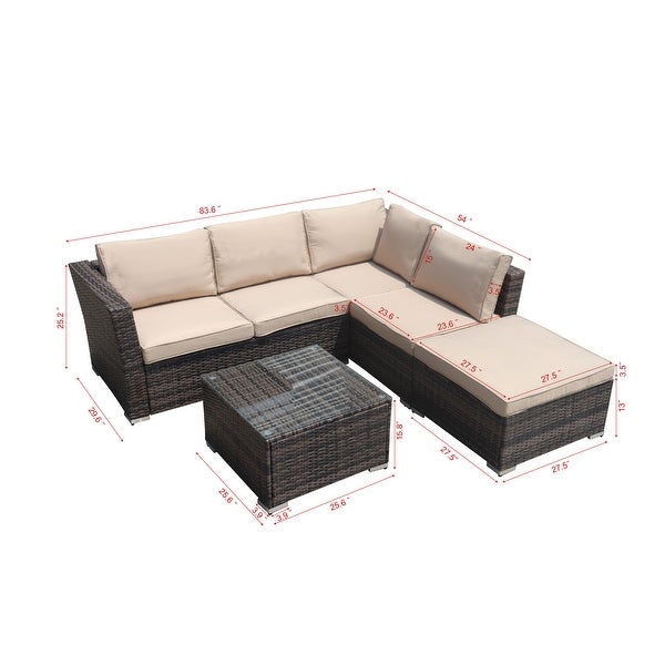 4-Piece Patio Wicker Furniture Set Outdoor Rattan Sectional Sofa - Overstock - 36594981