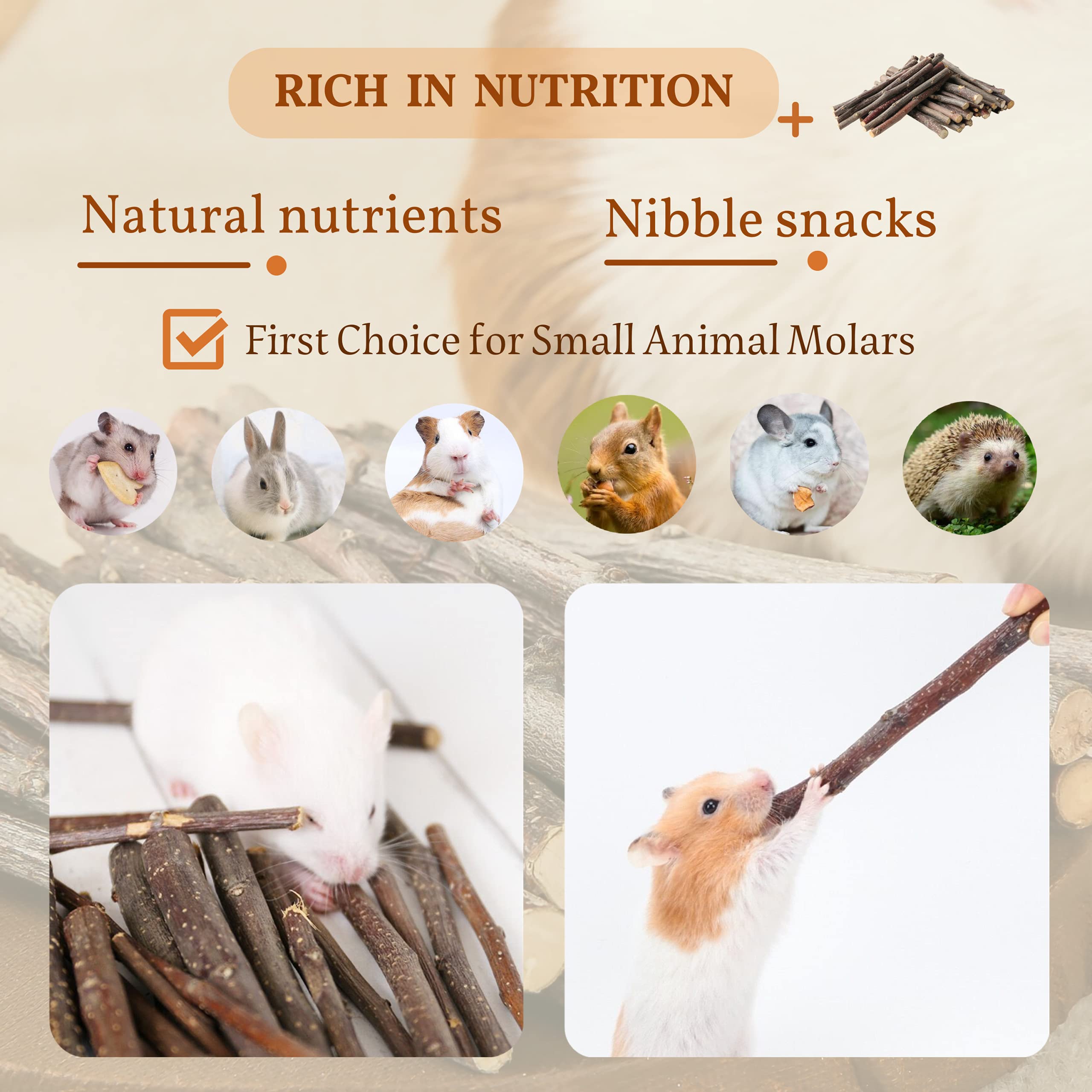 JanYoo Rabbit Treats and Chew Toys for Bunnies Teeth Guinea Pig Apple Sticks Snacks Natural Wood Grinding Chinchilla Hamsters 7oz