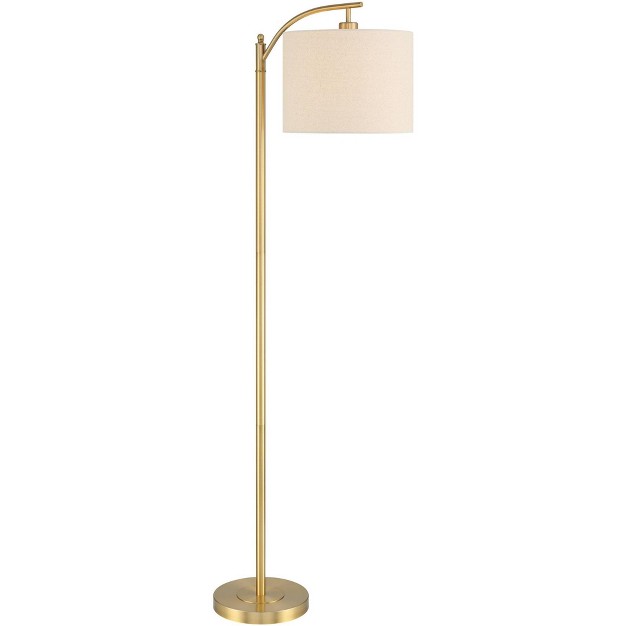 Tall Warm Gold Metal Off white Linen Drum Shade For Living Room Reading Bedroom