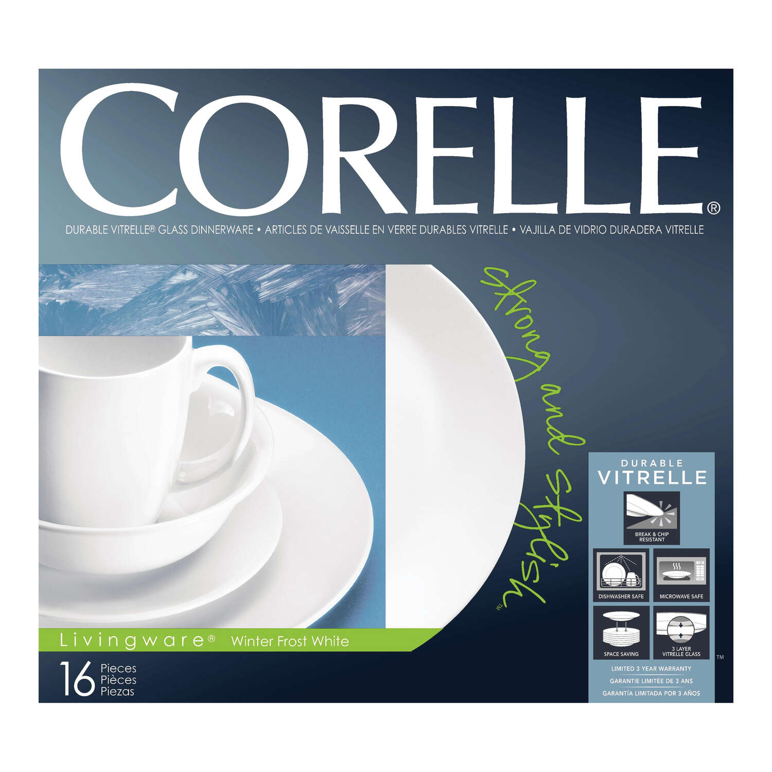 Corelle White Glass Winter Frost White Dinnerware Set Assortment in. D 16 pc