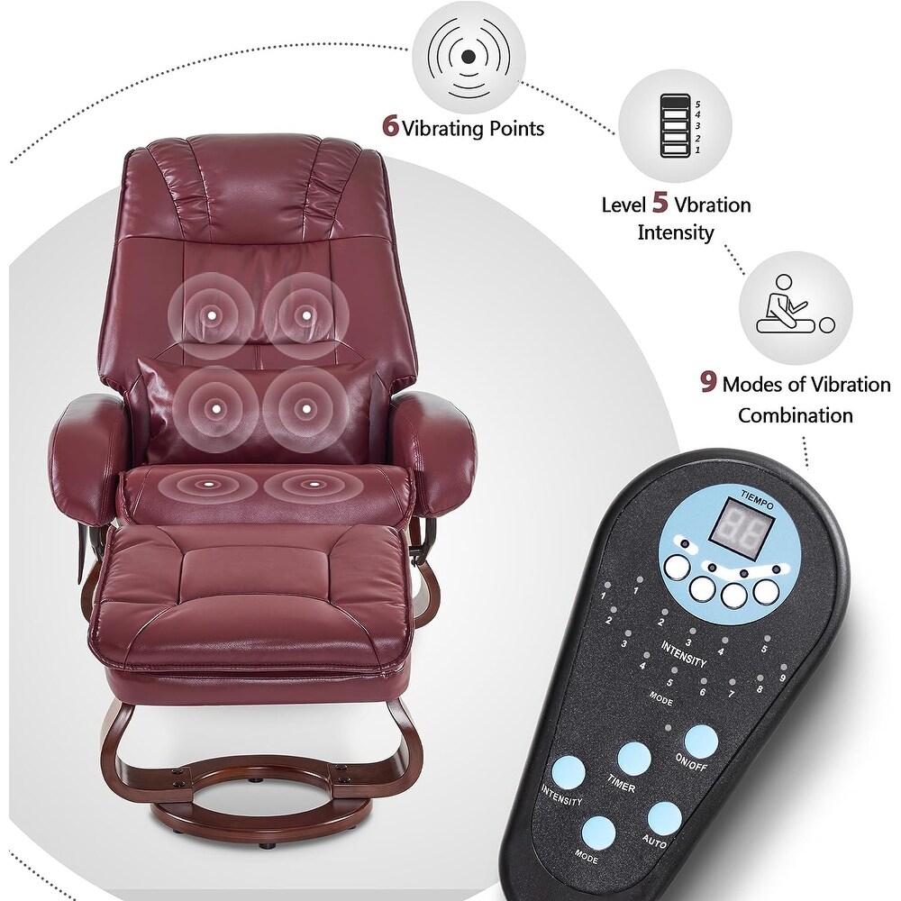 MCombo Swivel Recliners with Ottoman  Vibration Massage TV Chairs  Ergonomic Lounge Chair for Living Room  Faux Leather 4877