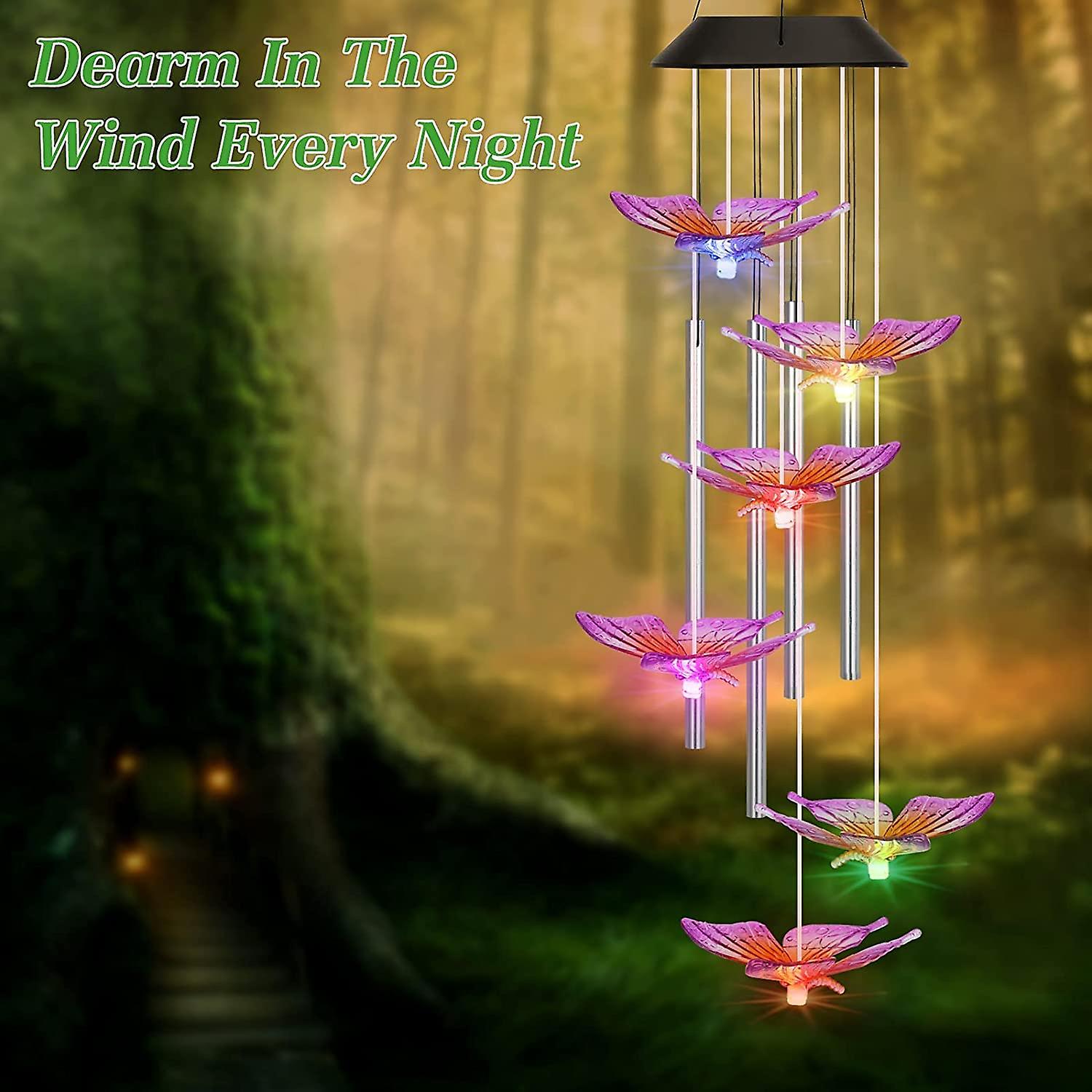 Solar Night Light Wind Chime， Outdoor Color Changing Led Butterfly Wind Chimes Of Aluminum Tubes， For Wife Mom Grandma Valentine's Day Gift， For Garde