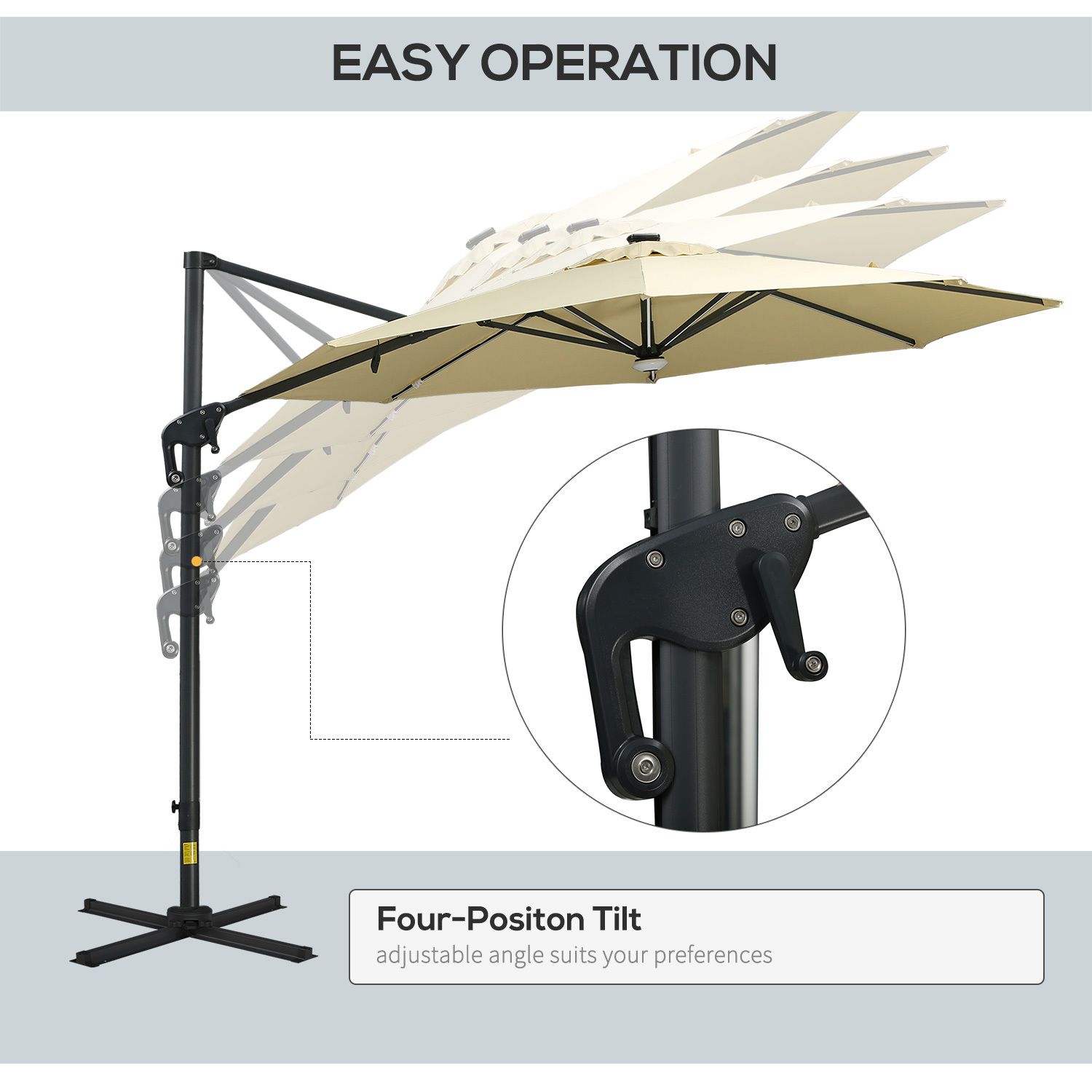 Outsunny 10' Offset Cantilever Patio Umbrella w/ LED Lights and Solar Panel Beige