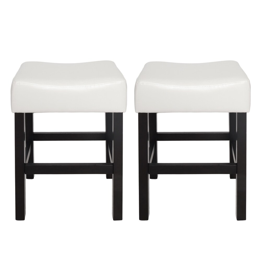 Lopez 27 inch Backless Ivory Leather Counterstools (Set of 2) by Christopher Knight Home