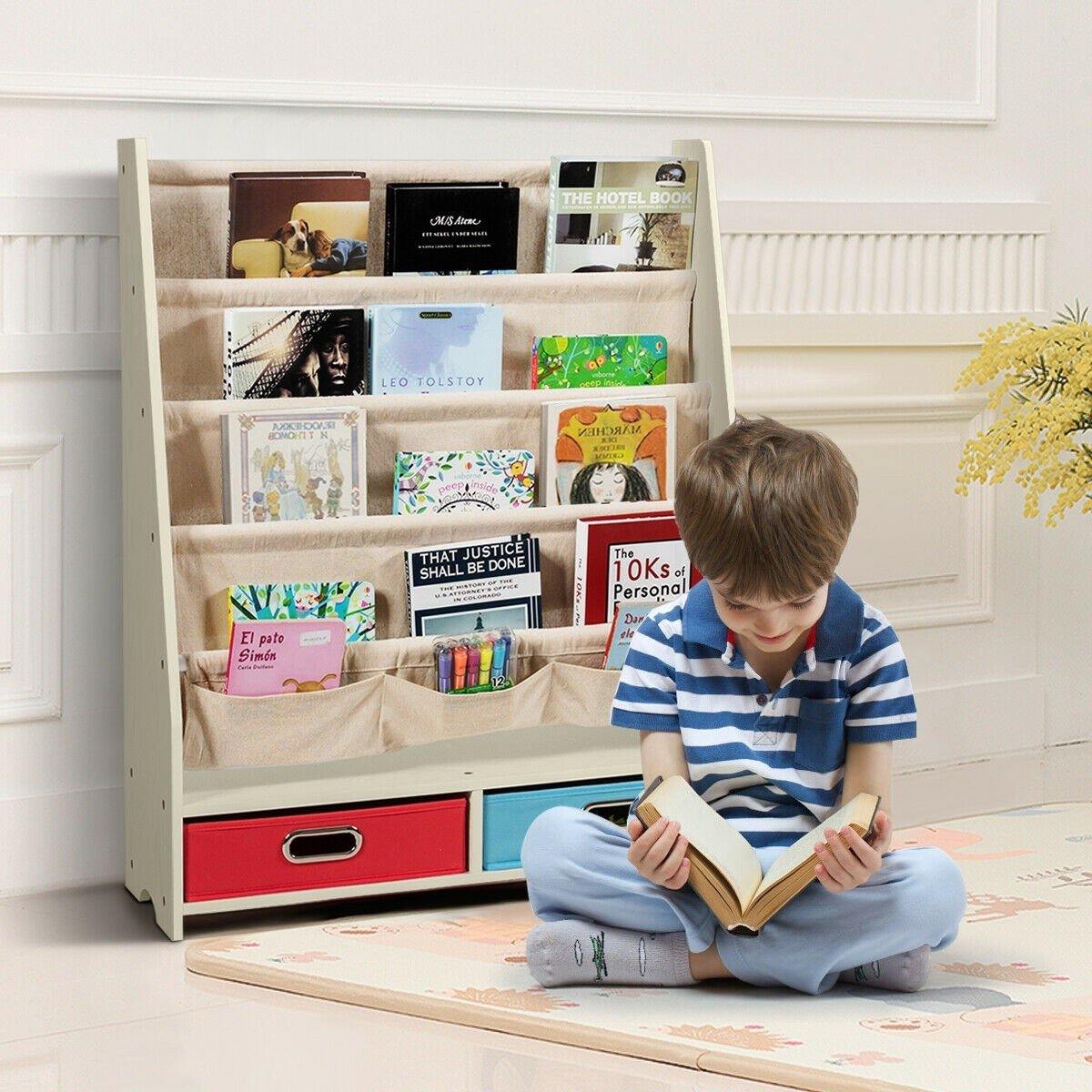 Costzon Bookshelf for Kids, 2 in 1 Children Display Bookcase Classroom Storage Organizer