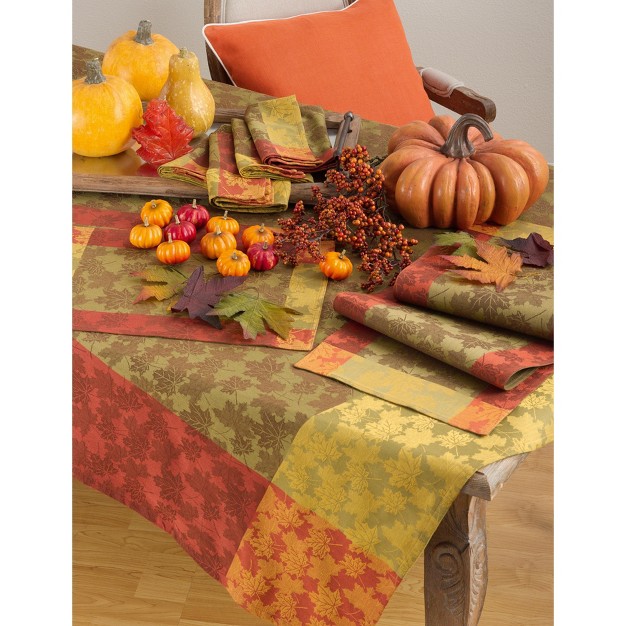 Saro Lifestyle Fall Foliage Autumn Leaves Design Jacquard Cotton Table Runner 13 quot x72 quot Multicolored